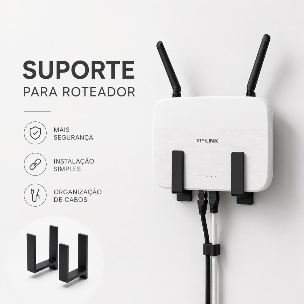 Suporte para Roteador e Modem de Parede Sem Furo com Fita 3M Universal Organizador WiFi Adesivo