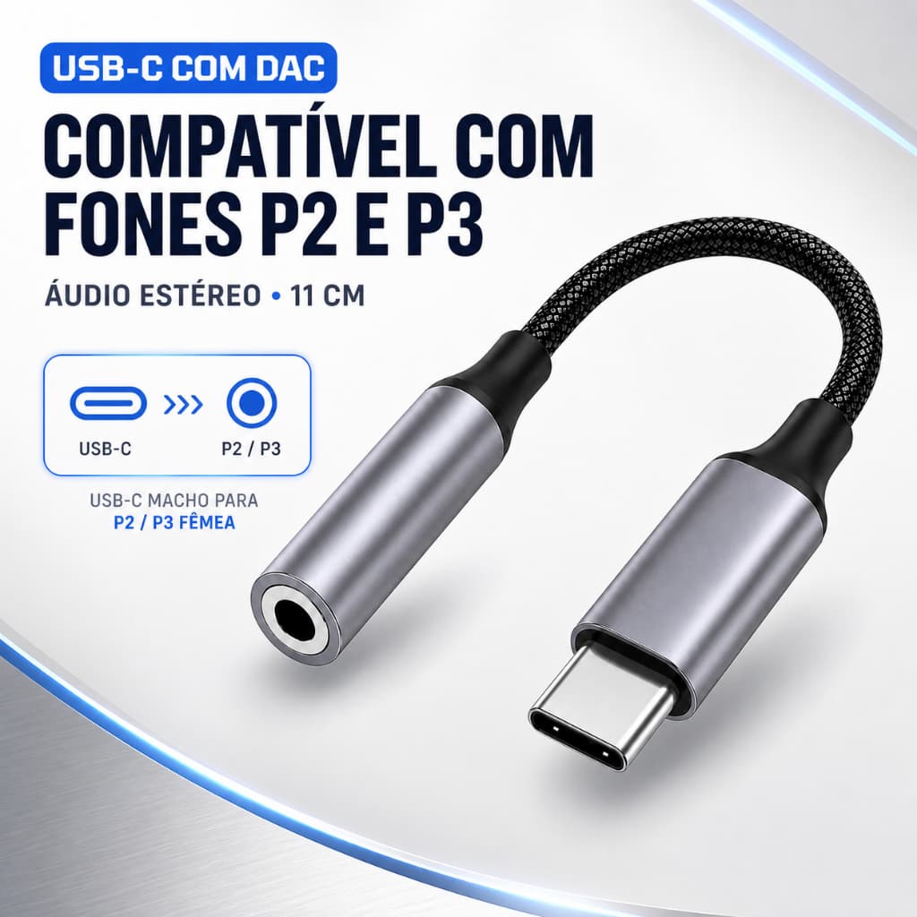 Conversor De Áudio USB-C Para P2 3,5mm DAC AUX Fone De Ouvido E01 X Onexa