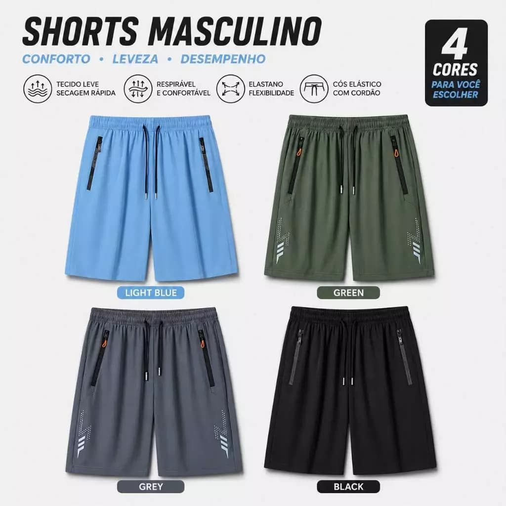 (KIT 4) Shorts masculino Bolsos com ziper bermuda academia treino praia Secagem Rapida