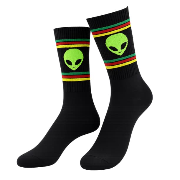 KIT 3 PARES DE MEIA CANO ALTO DIVERTIDA ALIEN ET ALGODÃO PREMIUM PRETO E ROSA ACADEMIA CROSSFIT SKATE STREETWEAR