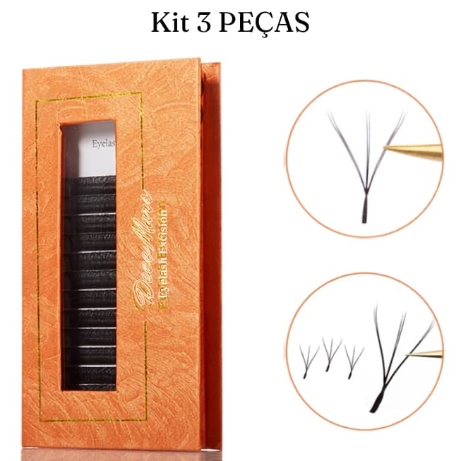 Kit 3 Extensão de Cílios DeceMars 6D W – 8 a 14mm MIX | Efeito Volumoso e Marcante