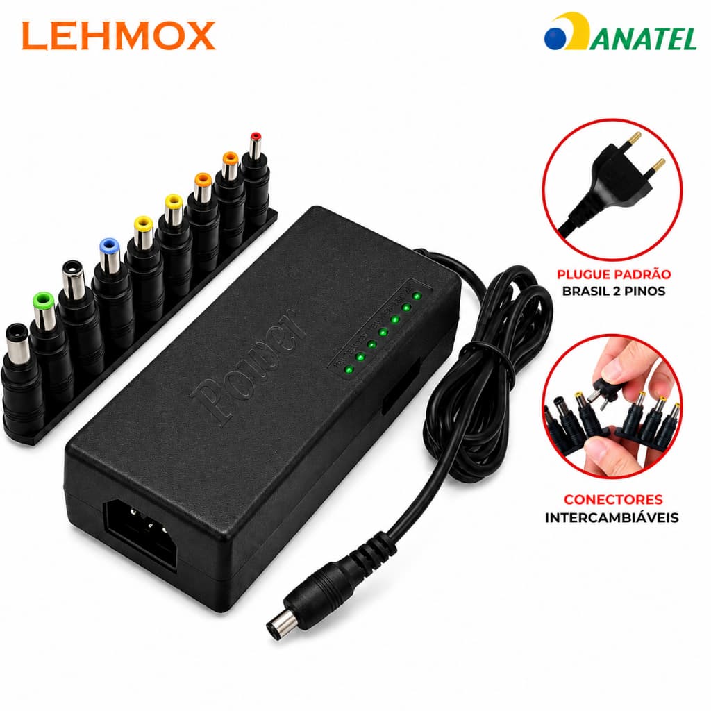 Fonte Universal para Notebook 12-24V 120W 8 Plugues Lehmox