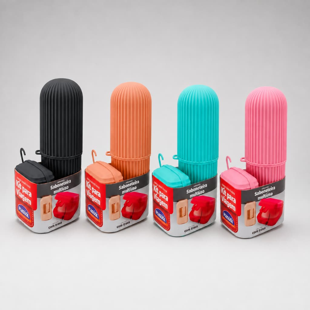 Kit Viagem 2 PÇ Porta Sabonete e Escova Estojo Higiene Saboneteira com Trava de Plástico para Bolsa Nécessaire Mala