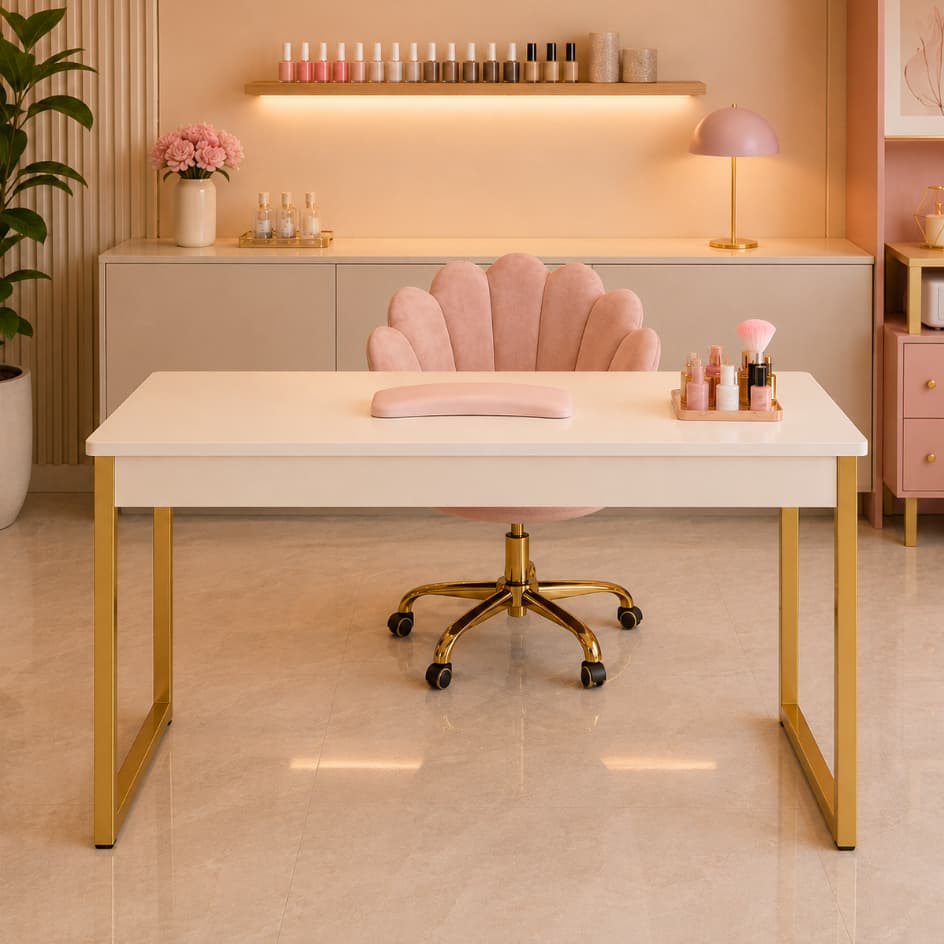 Mesa Reforçada para Manicure Nail Designer Dourada Cobre Industrial