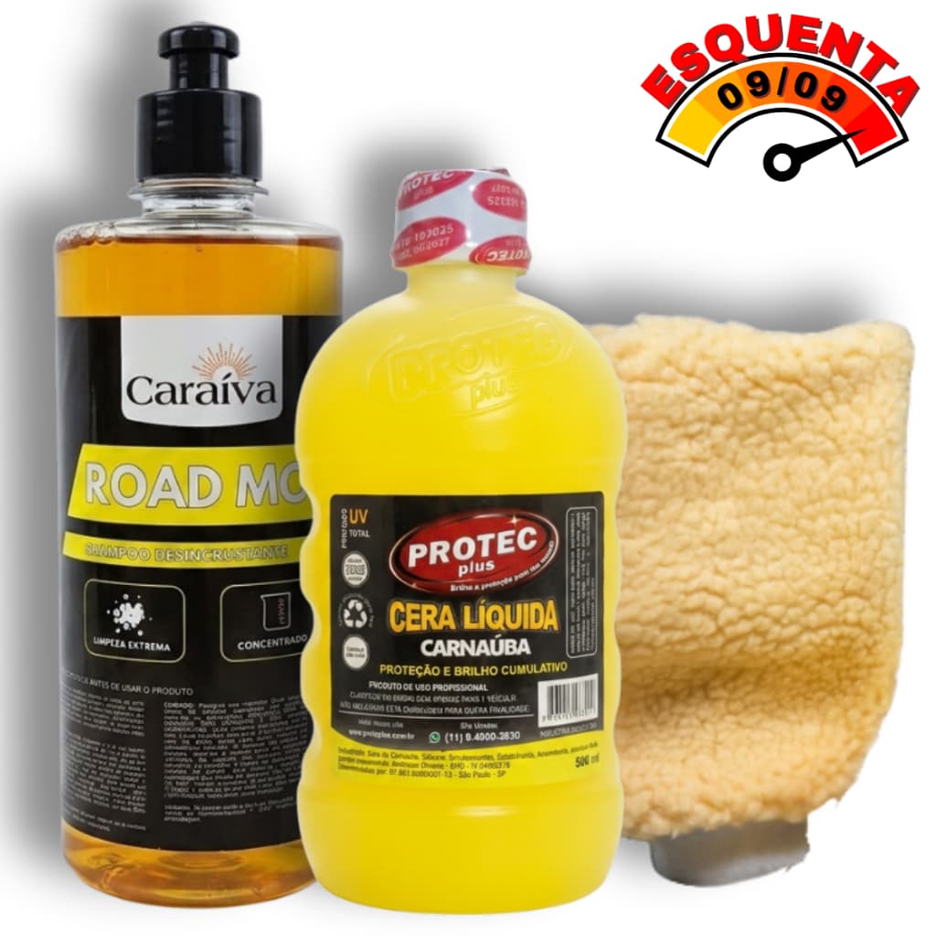 Shampoo + Cera de Carnaúba + Luva de Lã Detailer - Kit Lavagem Segura e Brilho
