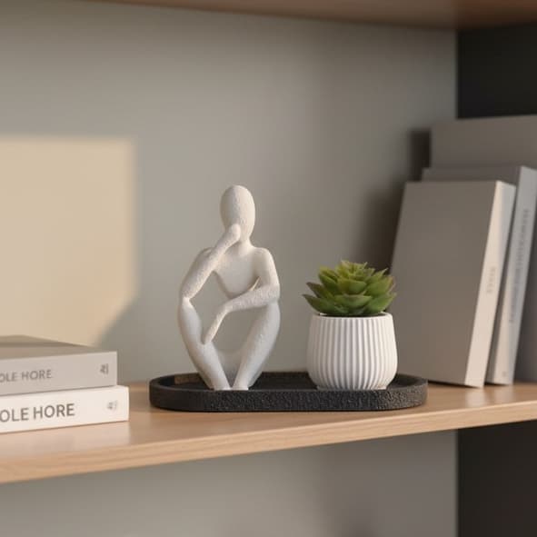 Kit Decorativo Estatueta Vasinho E Bandeja Enfeite Aparador Sala Escritório
