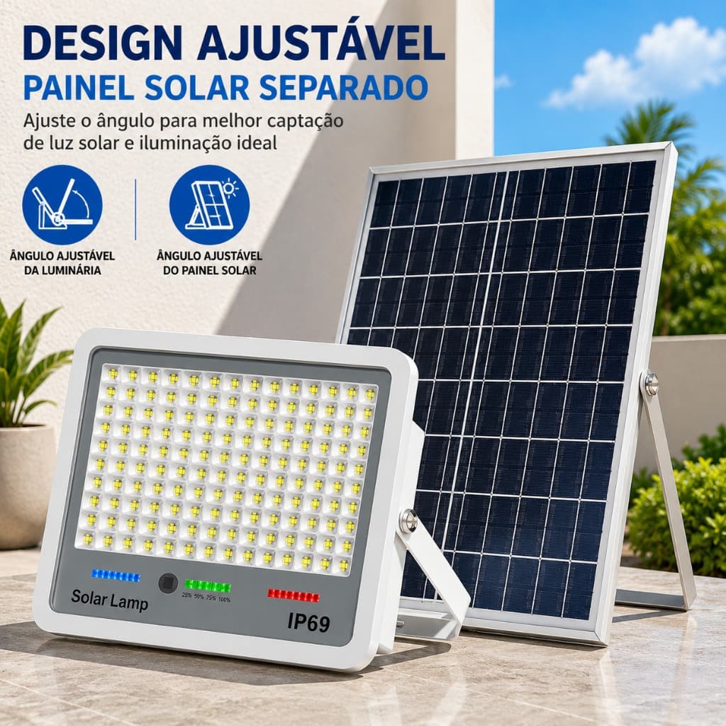 Keycool Refletor Solar LED IP69 com Painel Solar Separado, 4 LEDs por Lente, Suporte Ajustável para Área Externa Casa
