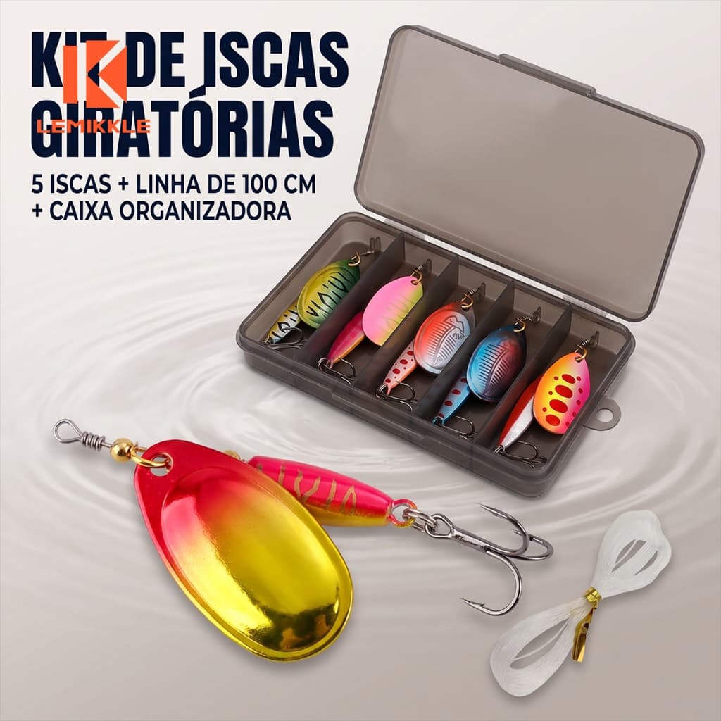 LEMIKKLE - Conjunto 5 Iscas Spinner 9g, Isca Giratória com Estojo para Pesca Esportiva