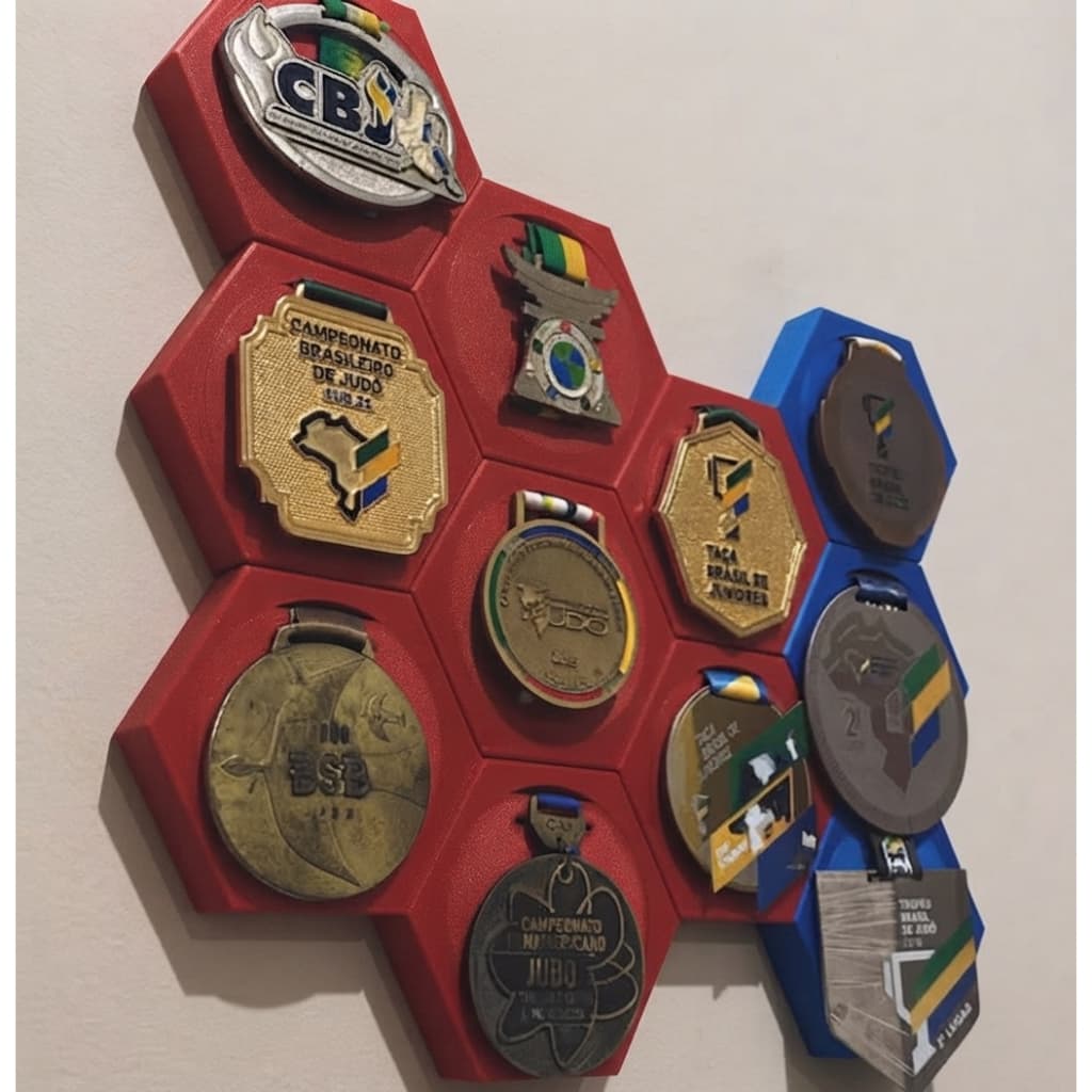 Porta Medalhas Hexagonal Modular Estilo Colmeia Expositor de Parede 3D para Atletas e Conquistas
