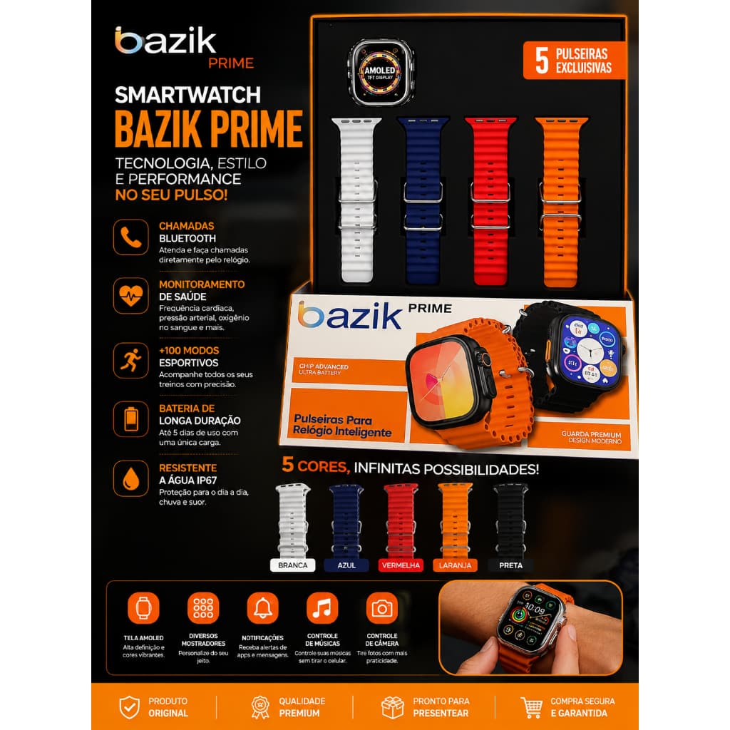 Smart watch W66 pro max + 5 pulseiras Diversidade de Cores
