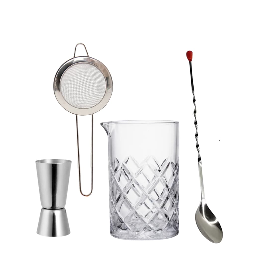 Kit Mixing Glass Colher Bailarina Dosador Bebidas Peneira Caipirinha Negroni Martini Bartender Bar Drinks
