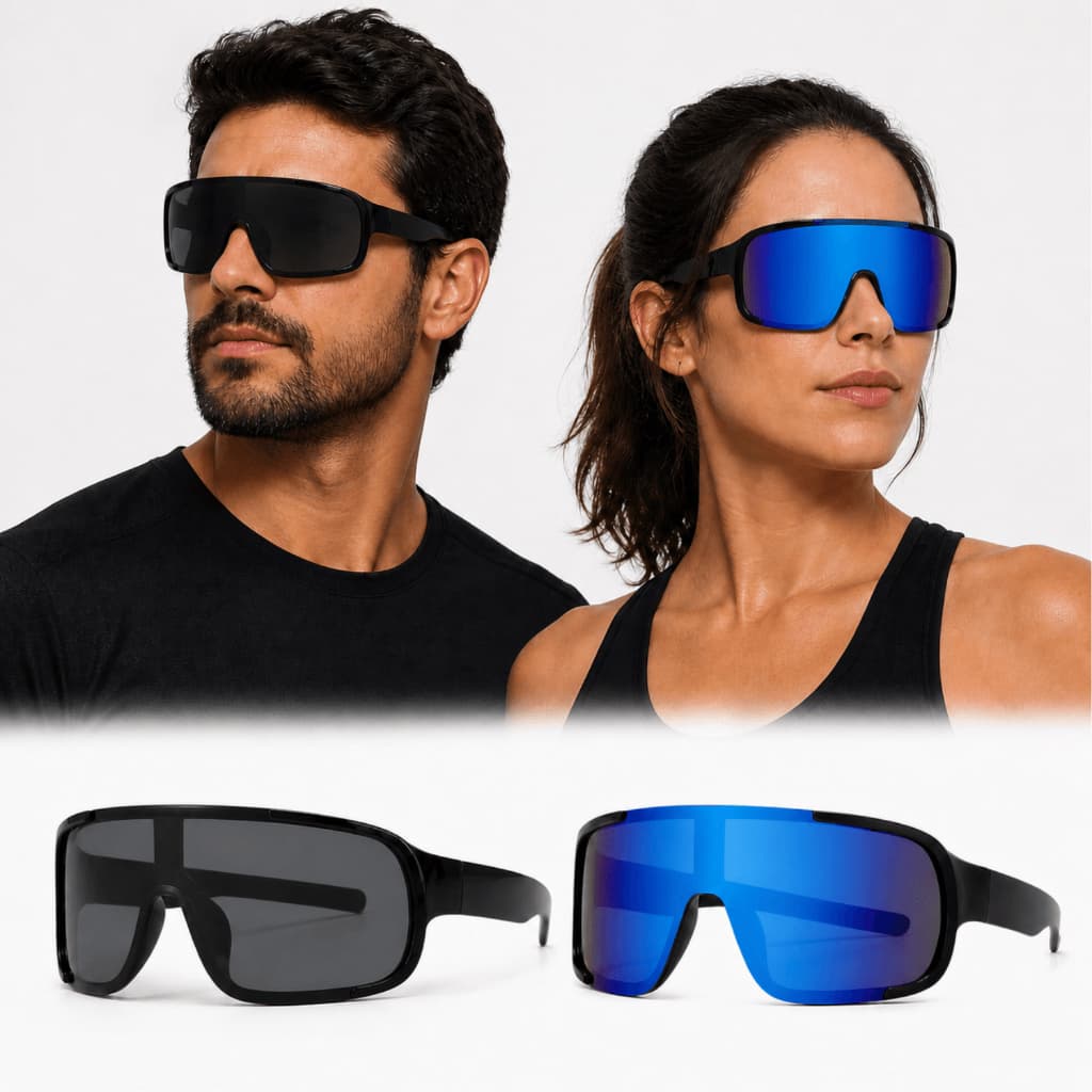 Óculos de Sol Esportivo Unissex Máscara Lente Única Ciclismo Corrida Preto ou Azul Espelhado