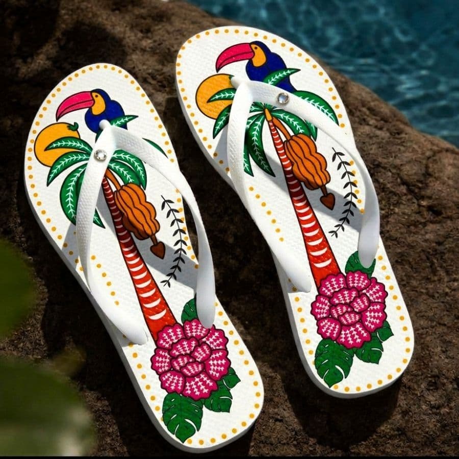 Chinelo Feminino Estampado Tropical Azulejo Leve Macio Confortável Blogueirinha Paty Looks Tucano Moda Casual