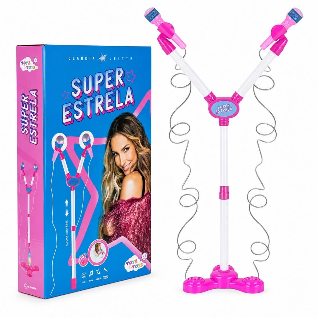 Microfone Infantil Duplo C/ Pedestal Claudia Leitte Karaokê