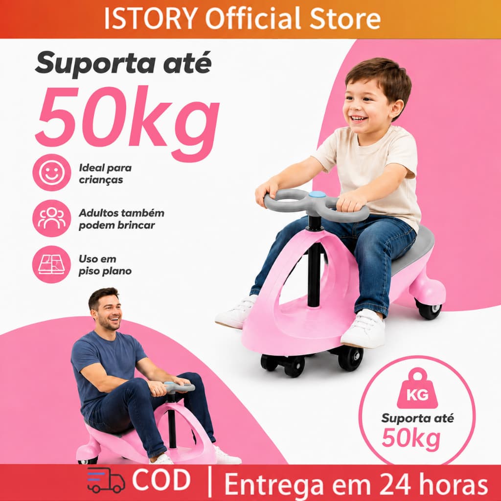 Carrinho Rolimã Infantil 360° com Volante até 50kg para Crianças 3 Anos+