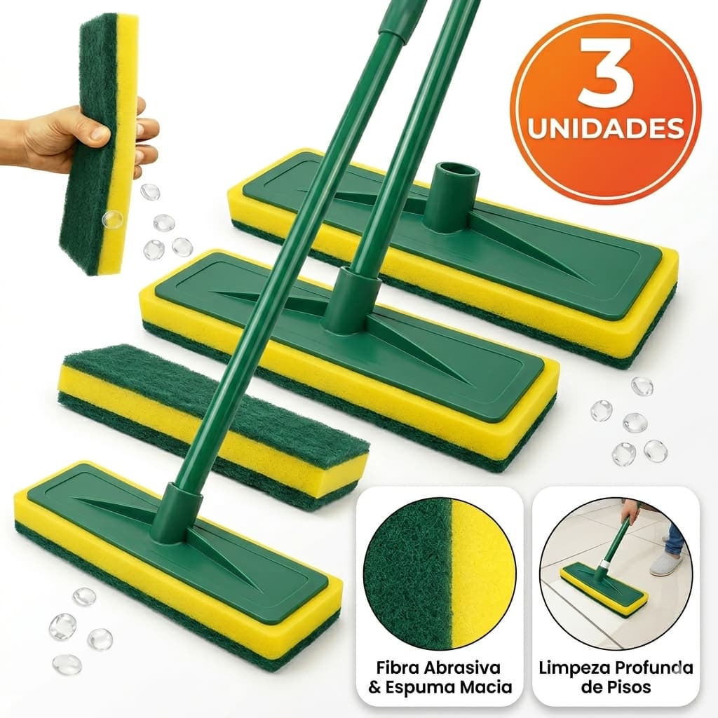 Kit 3 Esfregão lava piso e azulejo multiuso limpeza pesada tipo rodo, sem cabo.