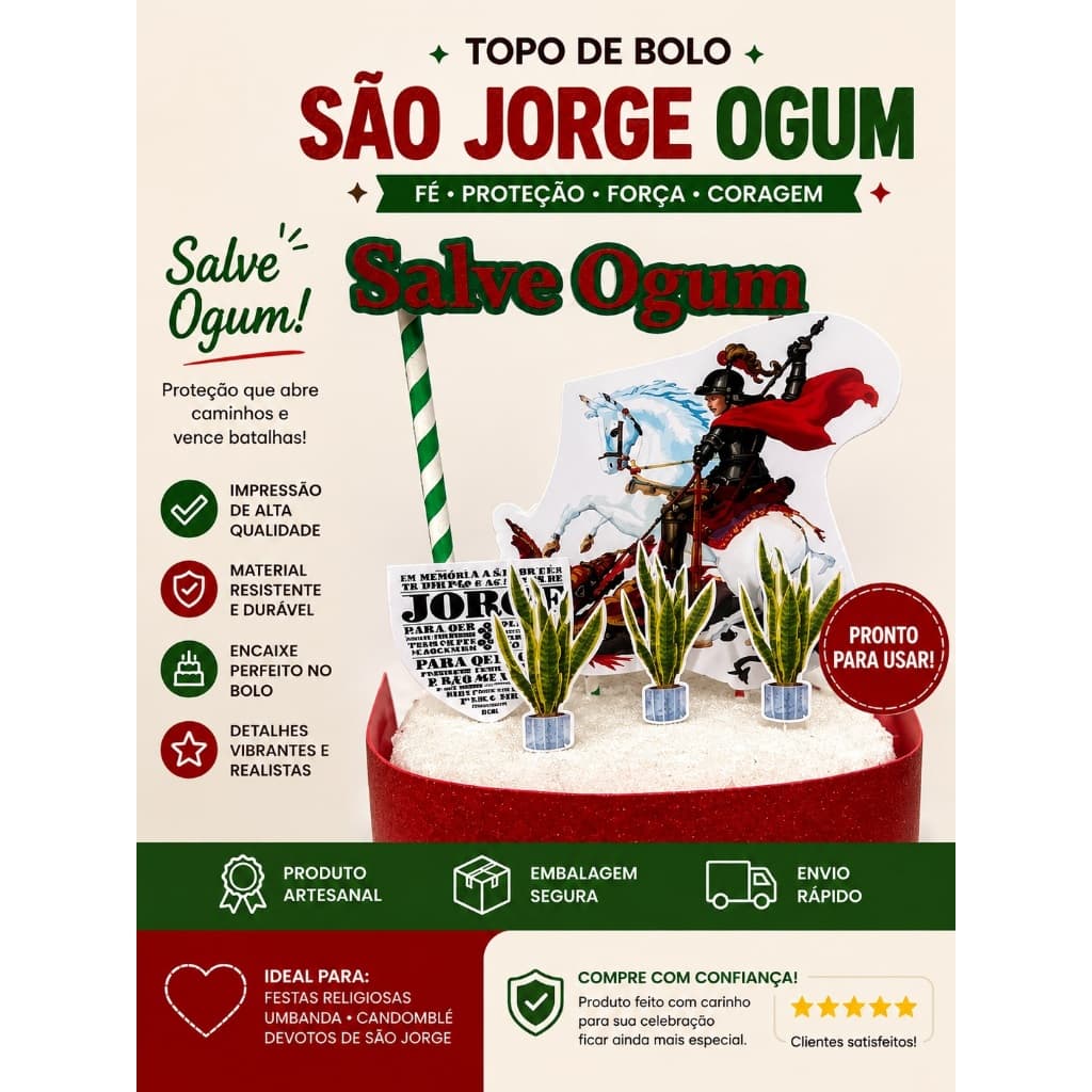 ENFEITE TOPO DE BOLO OGUM SÃO JORGE Umbanda Candomblé