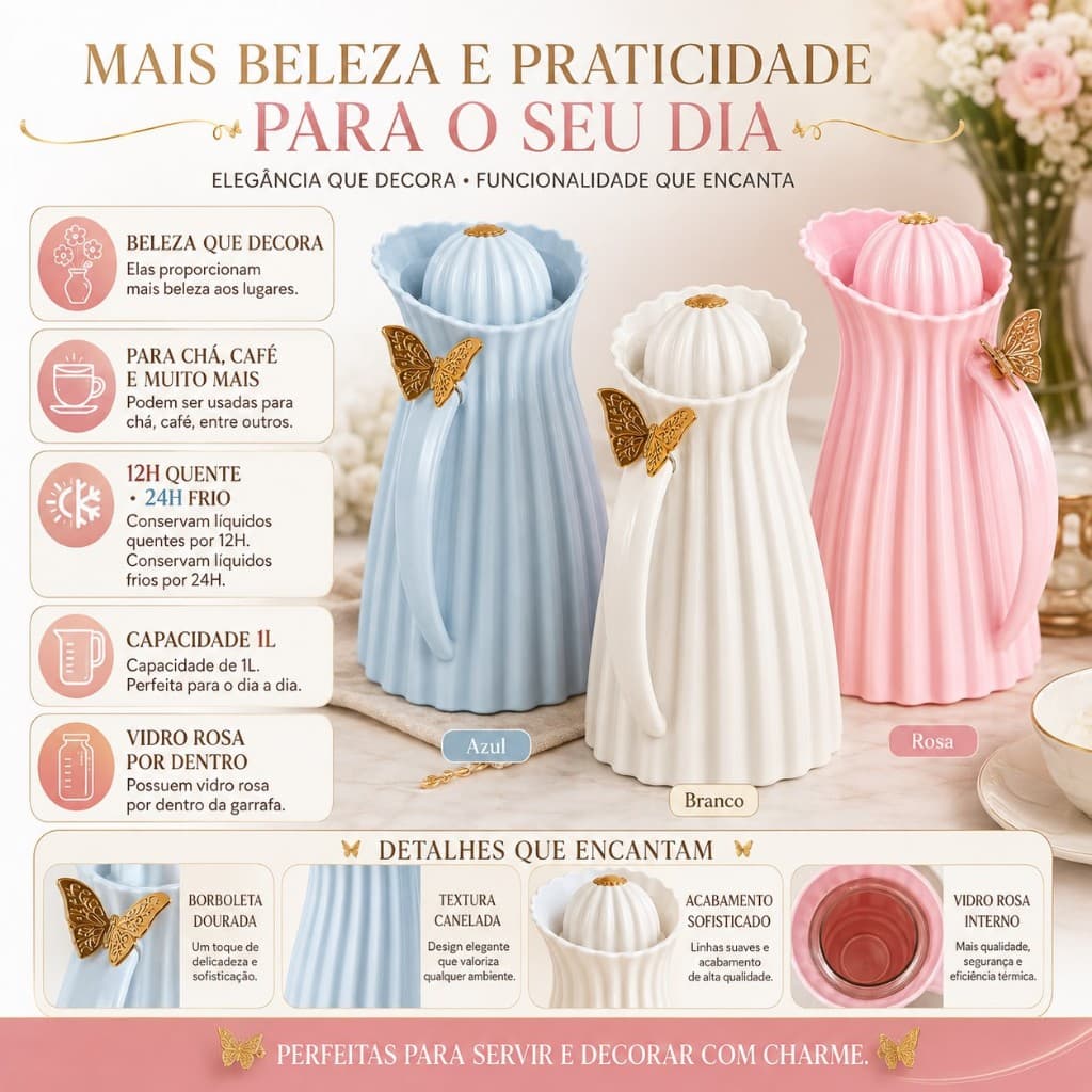 Garrafa Térmica Bule Gatilho e Click Café Água Cha Chimarrao 1litro 3 Variações