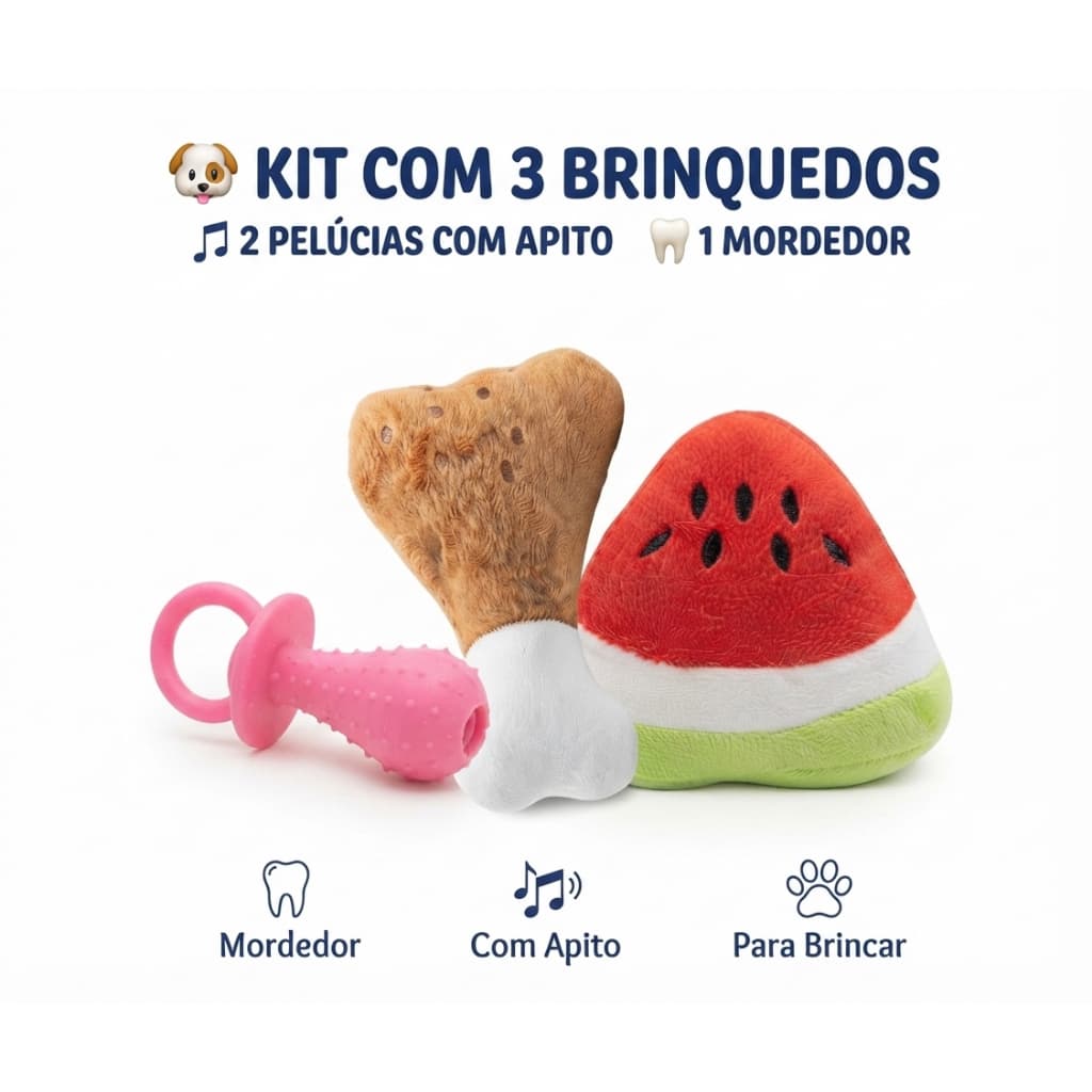 kit de brinquedos para cachorro 3 unidades mordedor pelucia chupeta filhote