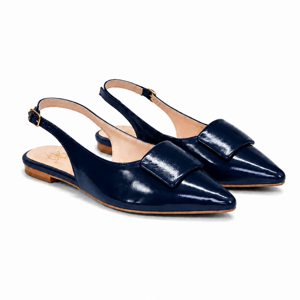 Sapatilha Feminina Slingback Bico Fino Salto Baixo com Fivela Confortável Elegante Casual Social