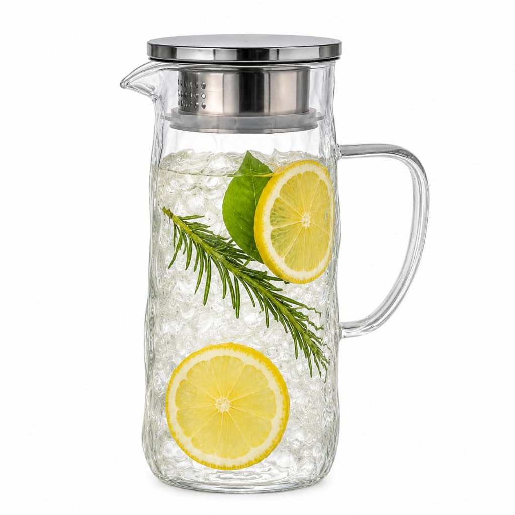 Jarra de Vidro 1,5 Litros com Tampa Hermética de Inox Garrafa Jarra de Suco Água