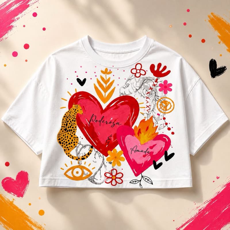 Cropped Oversized Feminino Cropped Feminino Estampa Poderosa E Amada Moda Casual Streetwear Confortável Moderna Estilosa