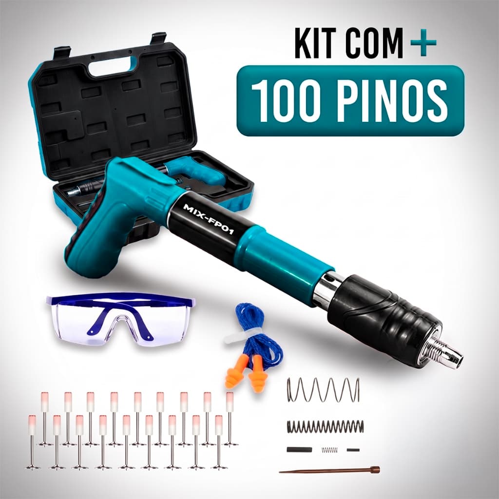 Kit Fixadora Finca Pino Pistola Profissional Ação + 100 Pinos Fixação De Ação Direta Finca Pinos