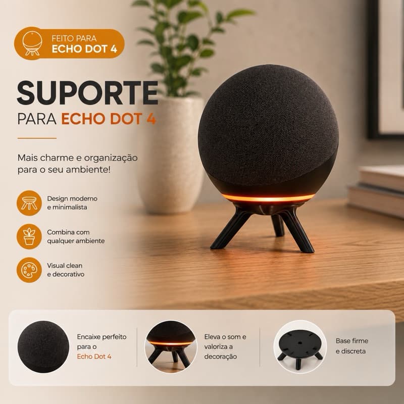 Suporte para Alexa Echo Dot 4ª Geração – Base de Parede/Prateleira em Impressão 3D