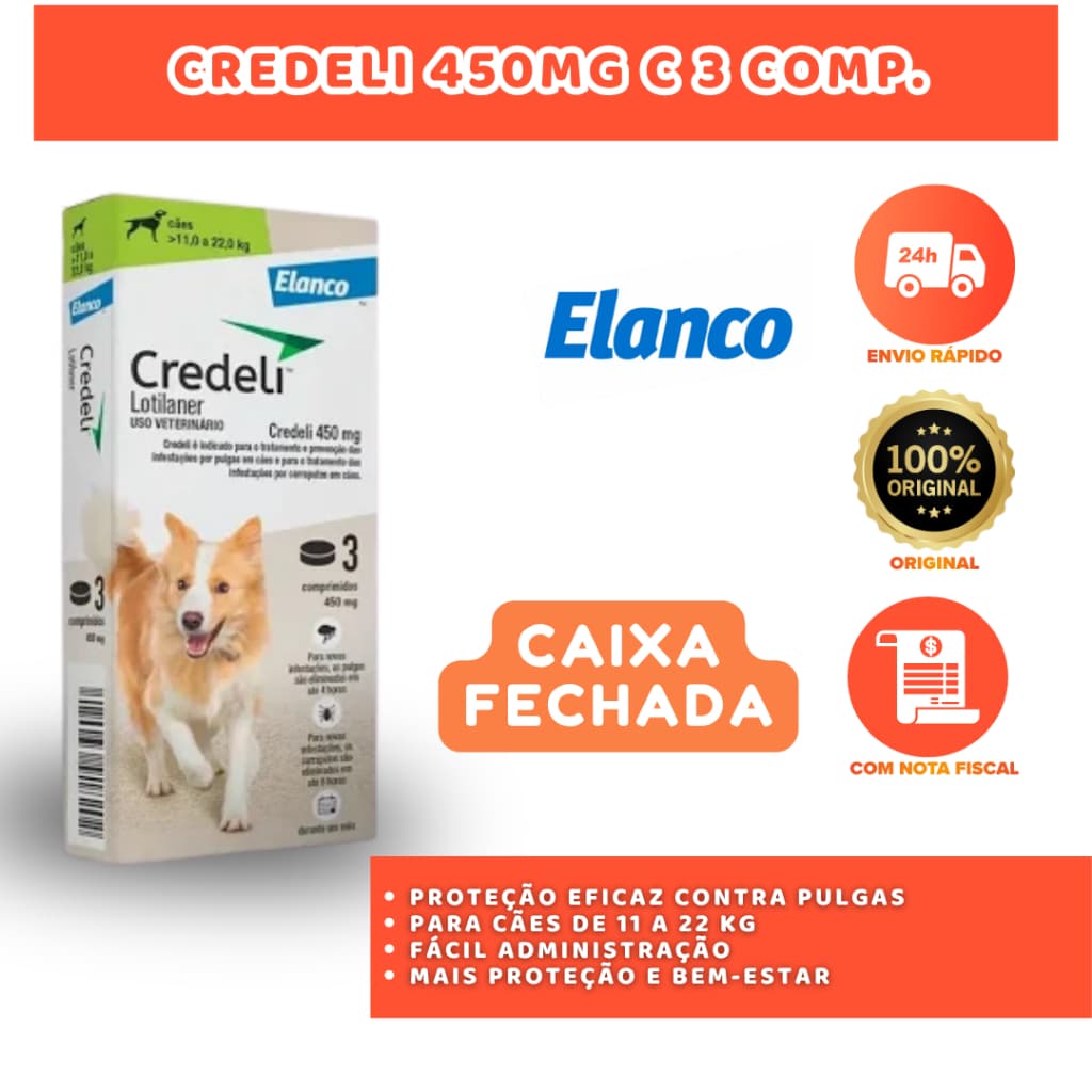 CREDELI 450 MG X 3 COMPRIMIDOS ANTIPULGAS PARA CÃES DE 11 A 22 KG