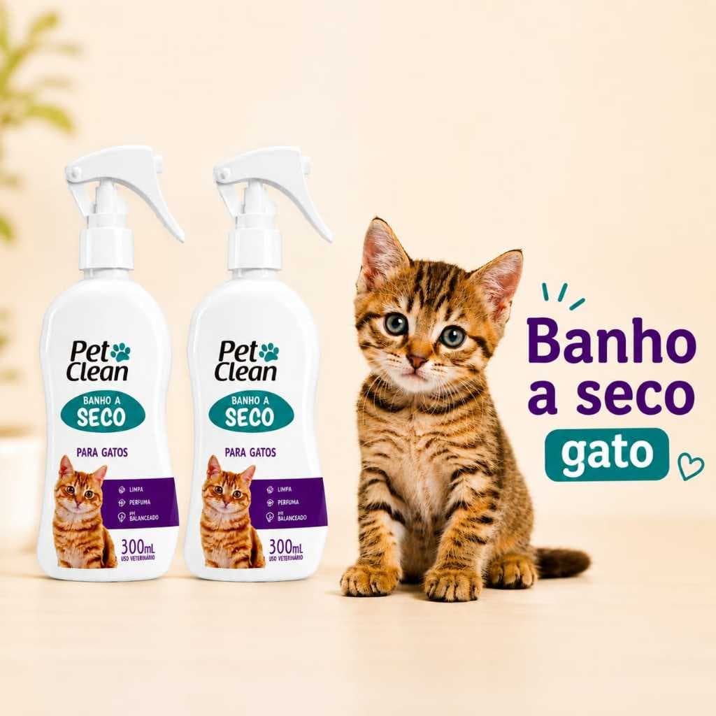 Kit 2 Banho a Seco Spray para Gatos Sem Enxague Pet Clean 300 ml