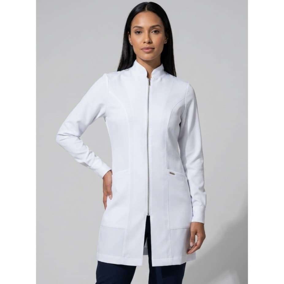 Jaleco Branco Premium Feminino Acinturado Farmácia Biomedicina Odontologia Medicina Veterinária Jaleco Art