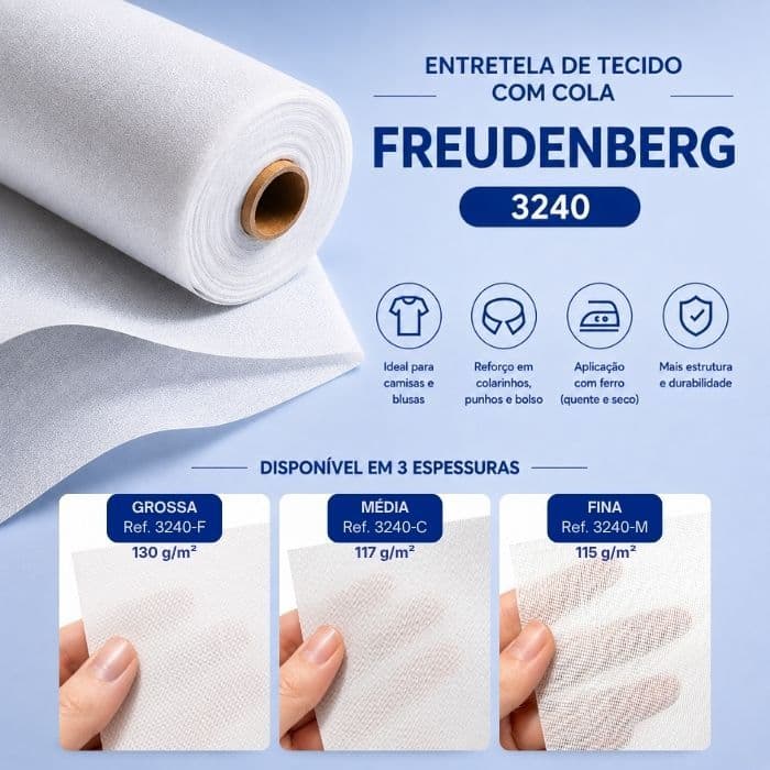 ENTRETELA TECIDO COM COLA ALGODÃO FREUDENBERG