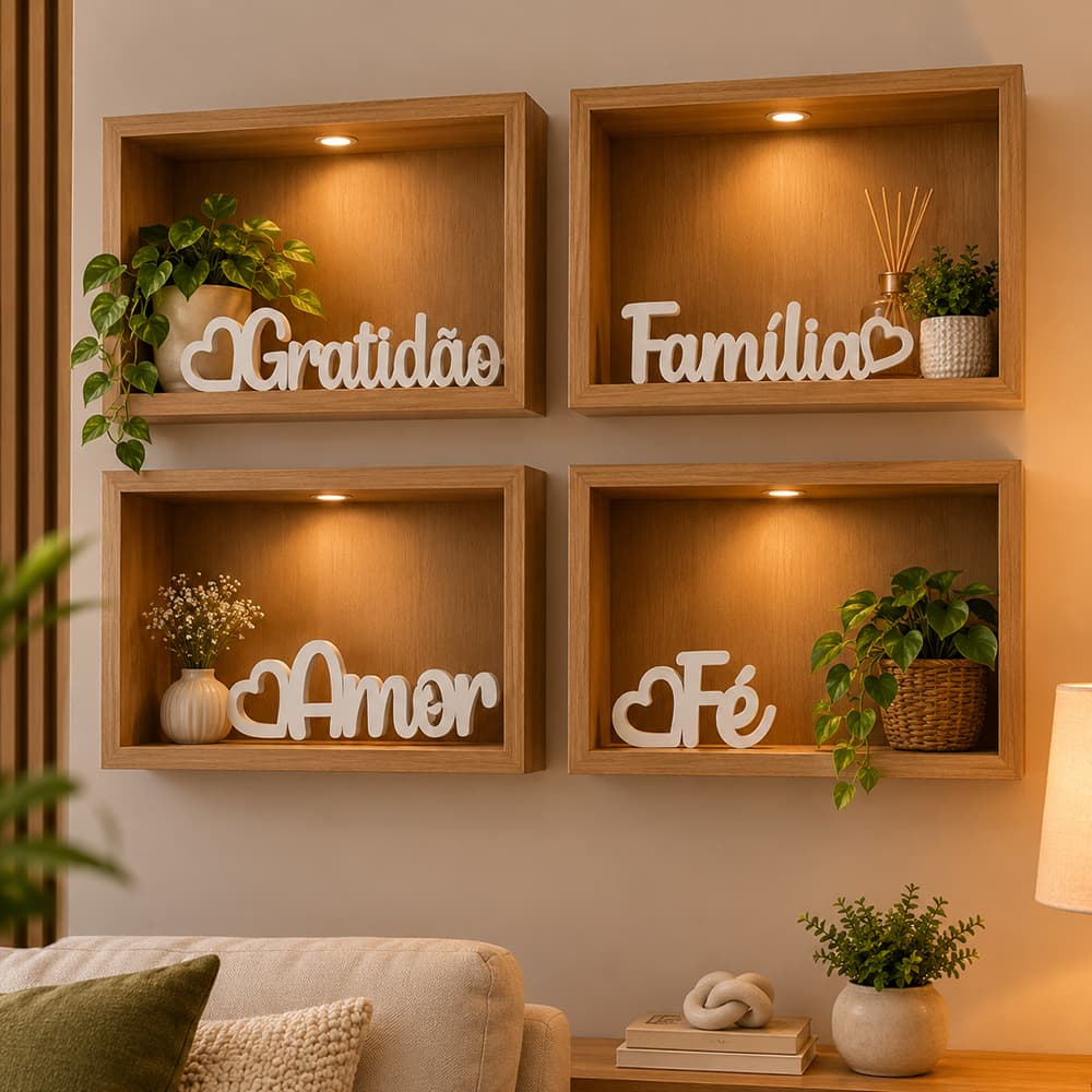 Kit 4 Enfeite De Mesa palavra Gratidão Fé Amor Família Decoração - Customizaki