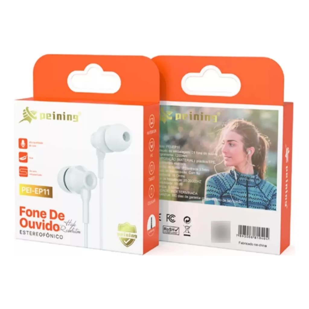 Fone De Ouvido Com Fio P2 3.5mm Peining Pei-ep11 Branco