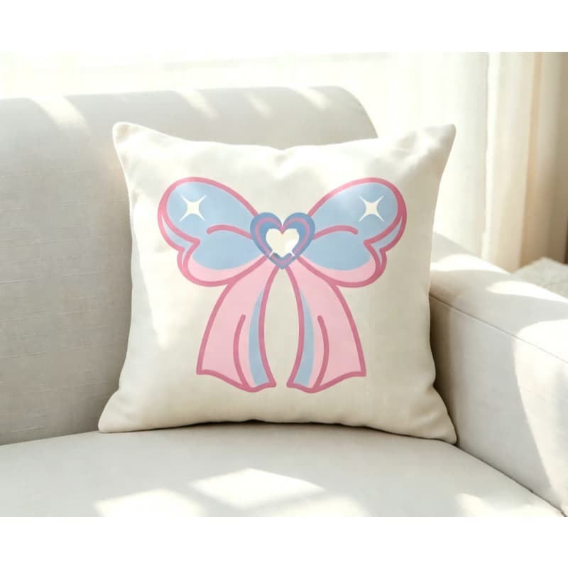 Almofada Estampada Laço Azul Rosa Coração Brilhante Aesthetic Tecido Linho Decoração Sala(0137-0146)