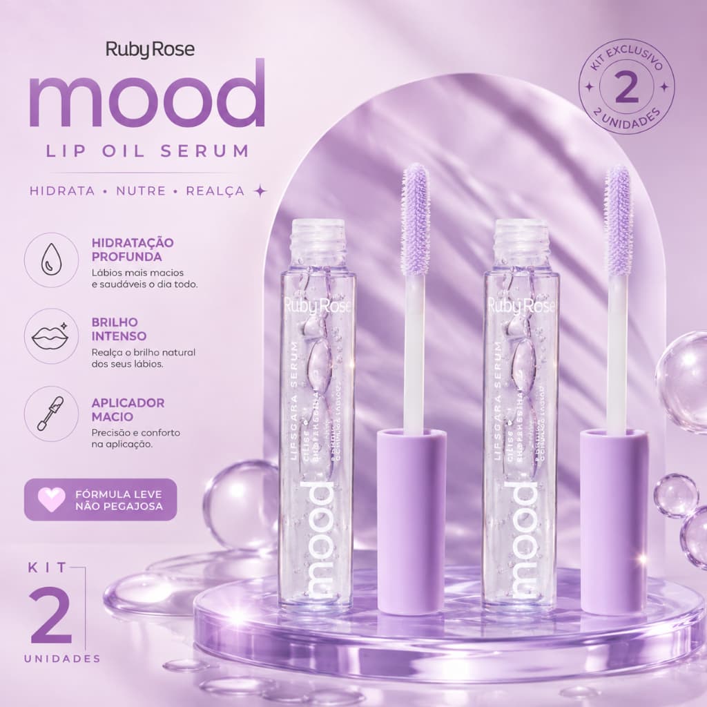Lip Oil Serum Mood Ruby Rose Brilho Intenso e Hidratação