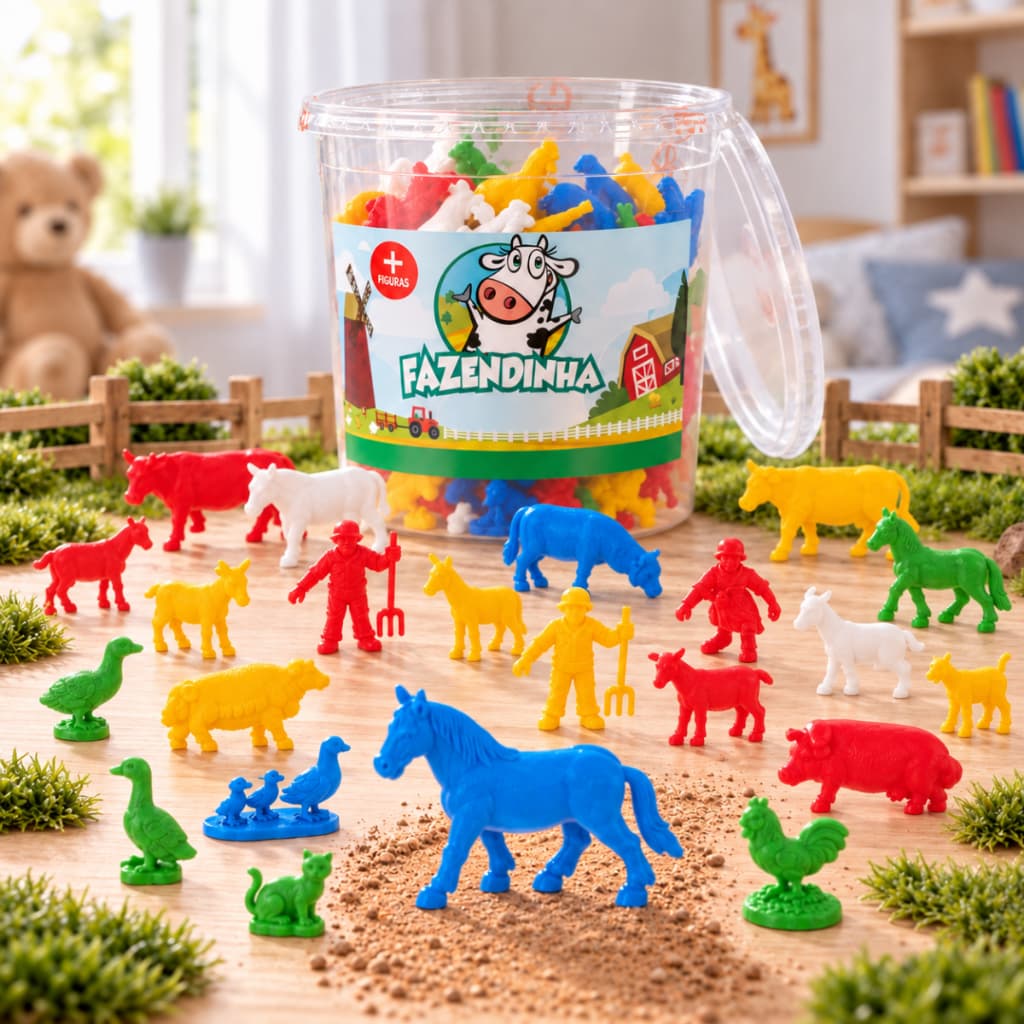 Brinquedo Animais Da Fazenda Gulliver 40 Peças Com Balde Organizador Miniaturas