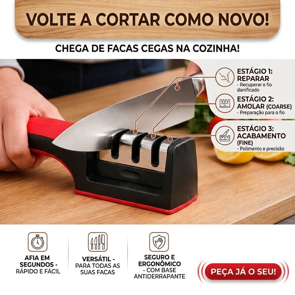 Afiador de Facas com 3 Níveis de Afiação para Resultados Profissionais