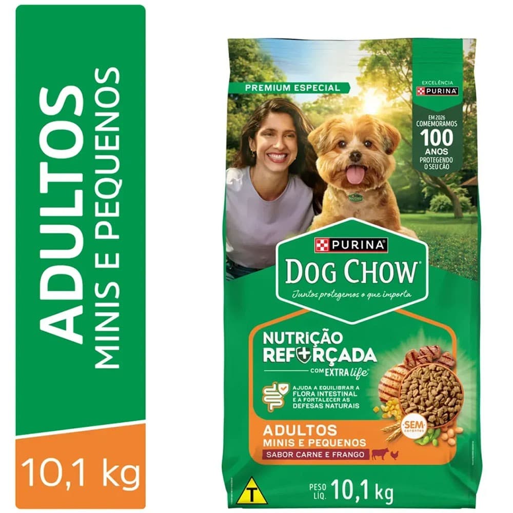 Alimento para Cães Adultos Dog Chow Raças Pequenas Carne e Frango 10,1kg