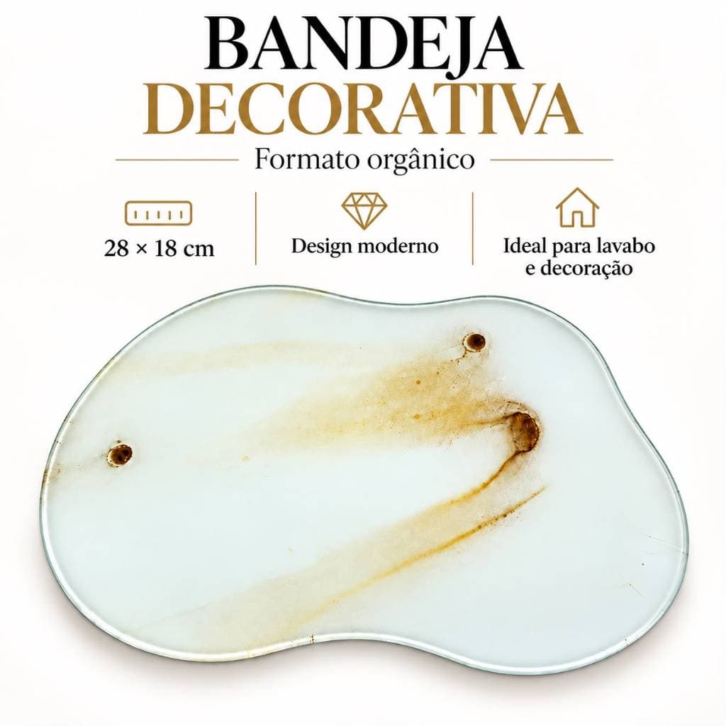 Bandeja Decorativa Orgânica 28x18cm para Lavabo Banheiro Porta Perfume e Aromatizador