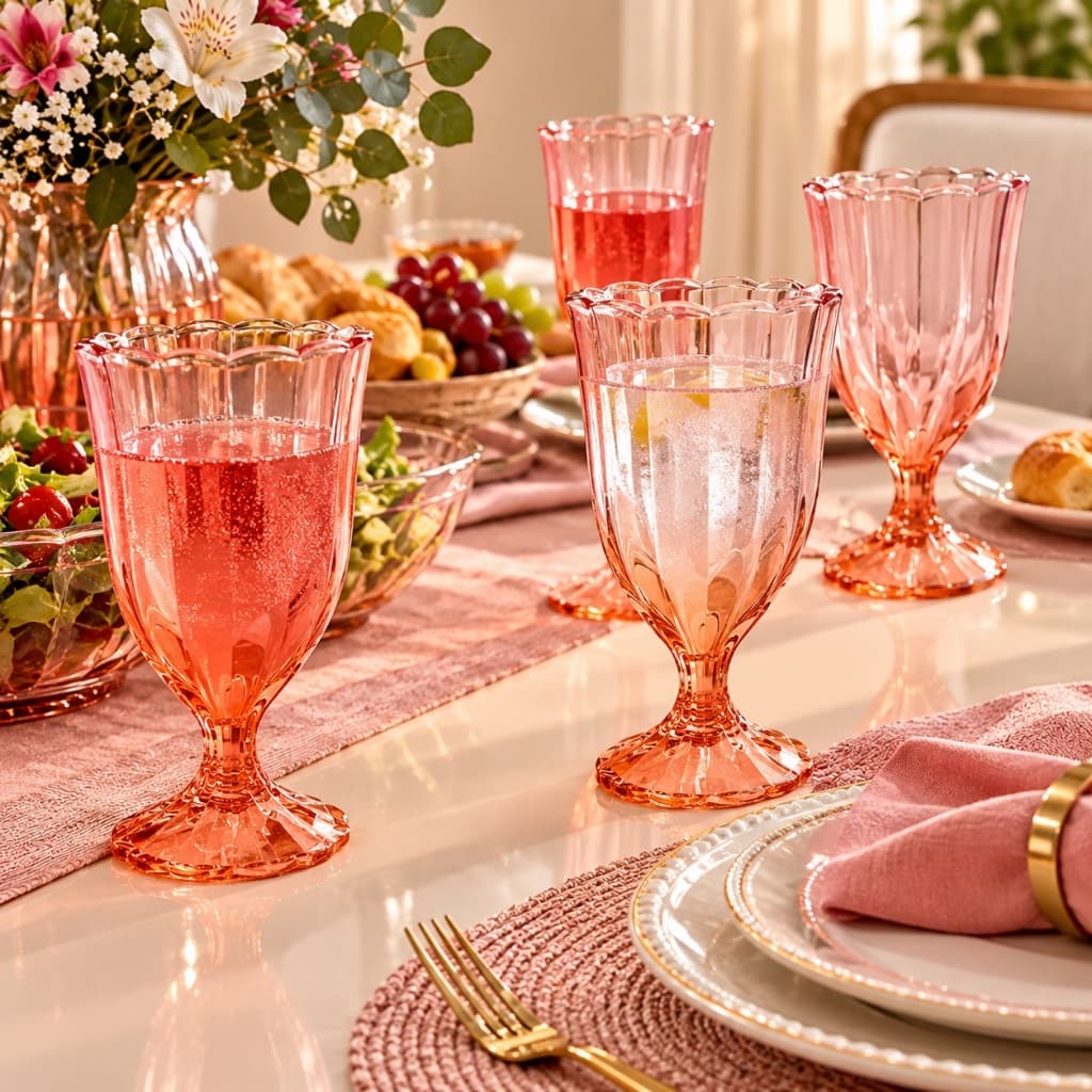 Jogo de Taça para Agua e Vinho em Vidro Peach Rosa 340ml