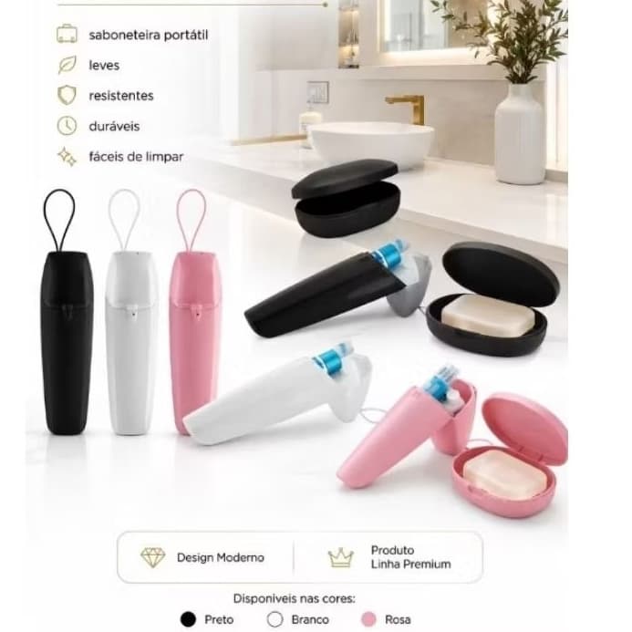 Kit Banheiro Porta Escova de Dente + Porta Saboneteira Banheiro Premium Mala Mochila Bolsa Viagem