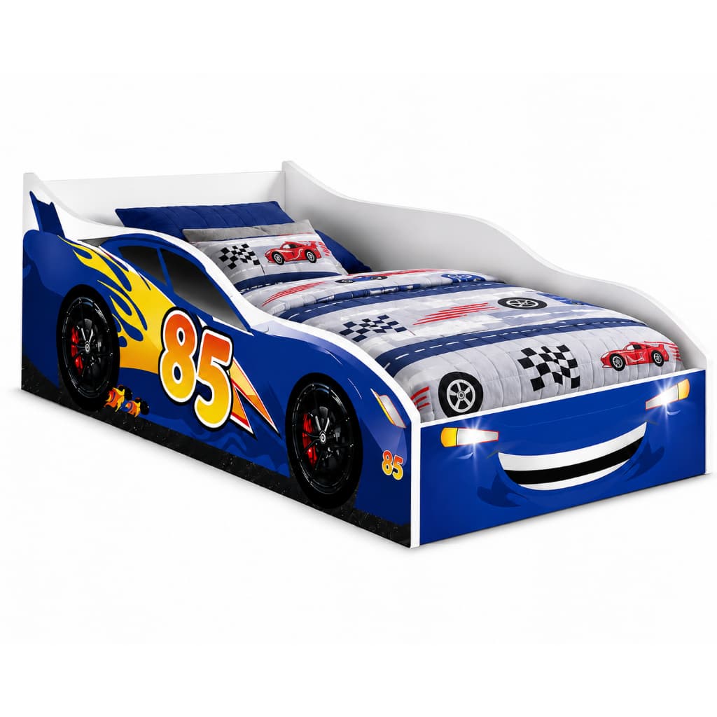Cama Infantil Cama Carro McQueen Azul Sem Colchão Para Quarto Juvenil Feito Em MDF Resistente Grade Proteção
