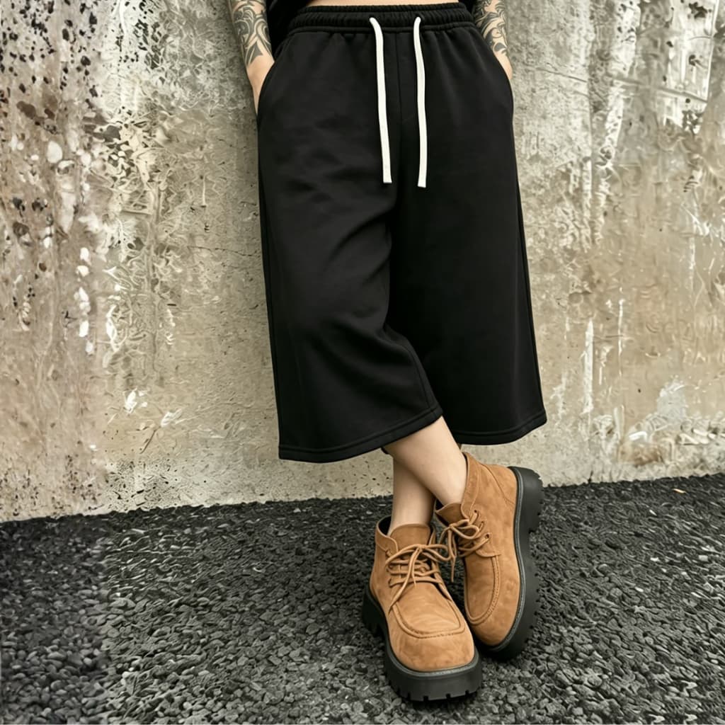 Short Masculino Baggy Moletom Preto Liso Oversized Bermudão Largo Moda Urbana Streetwear