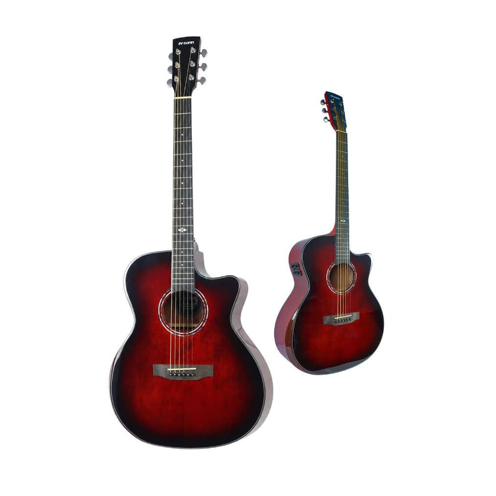 Violão Elétrico Eletroacústico Premium Sonn SNV41 41" Cutway cor cherry e natural com Afinador Equalizador Cordas de Aço
