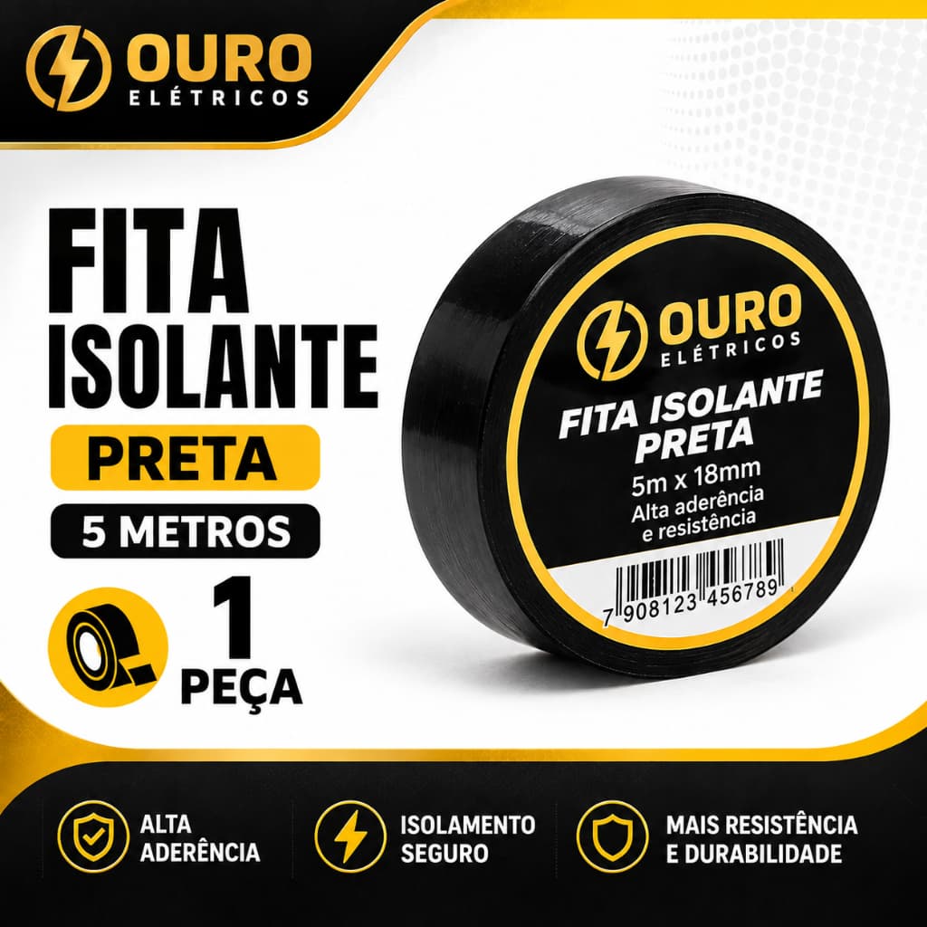 FITA ISOLANTE PRETA - 5 METROS