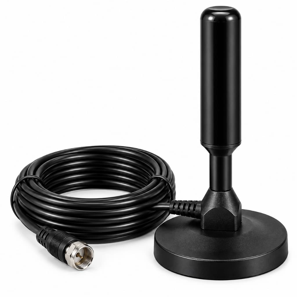 Antena Digital Amplificada Interna e Externa 5 Metros Imã para TV HDTV Digital UHF VHF FM