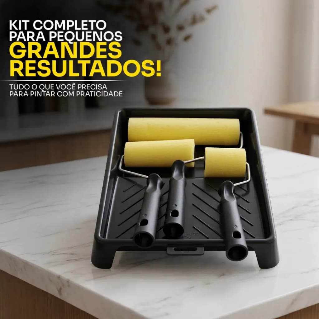KIT 3 ROLOS DE PINTURA ESPUMA 15,9 E 5CM + BANDEJA PEQUENA COMPEL