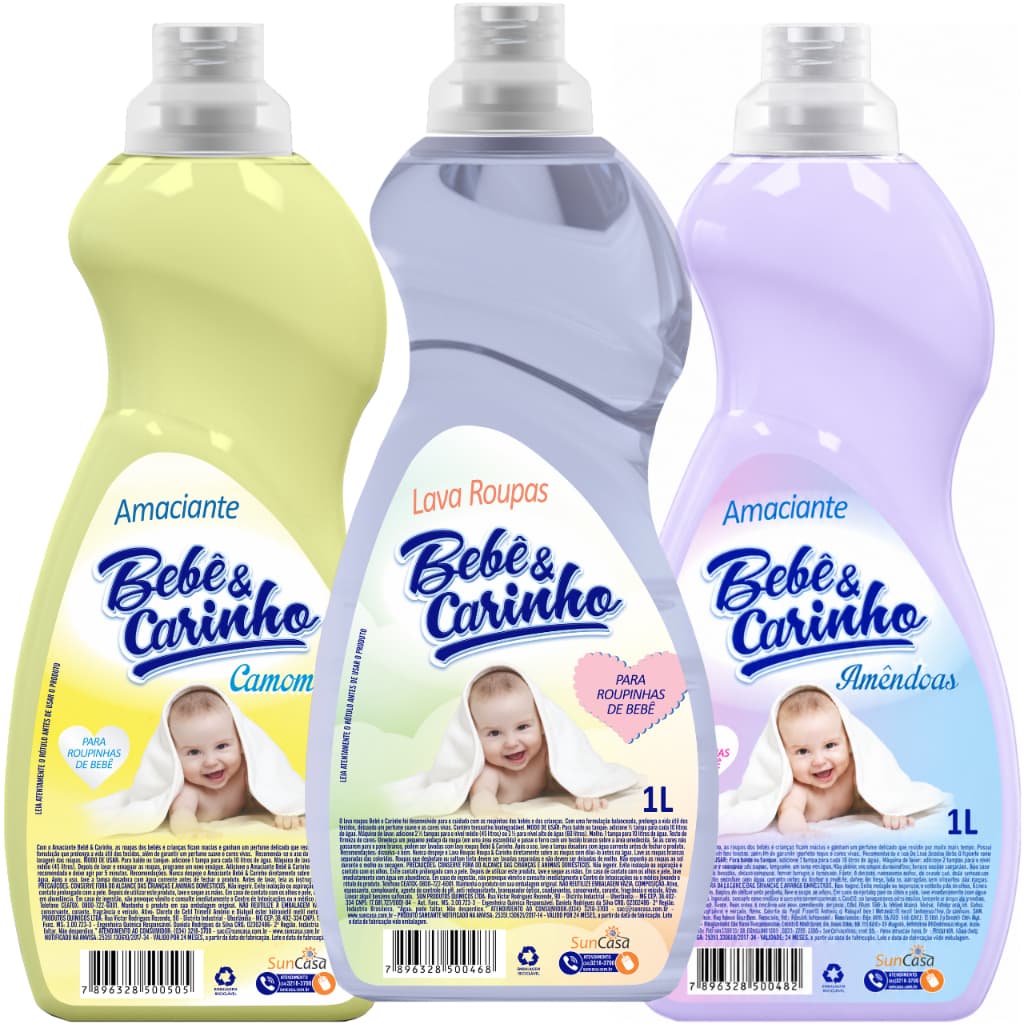 Lava roupas bebe sabão liquido amaciante de roupas neném crianças roupinhas Camomila Amêndoas 1Litro