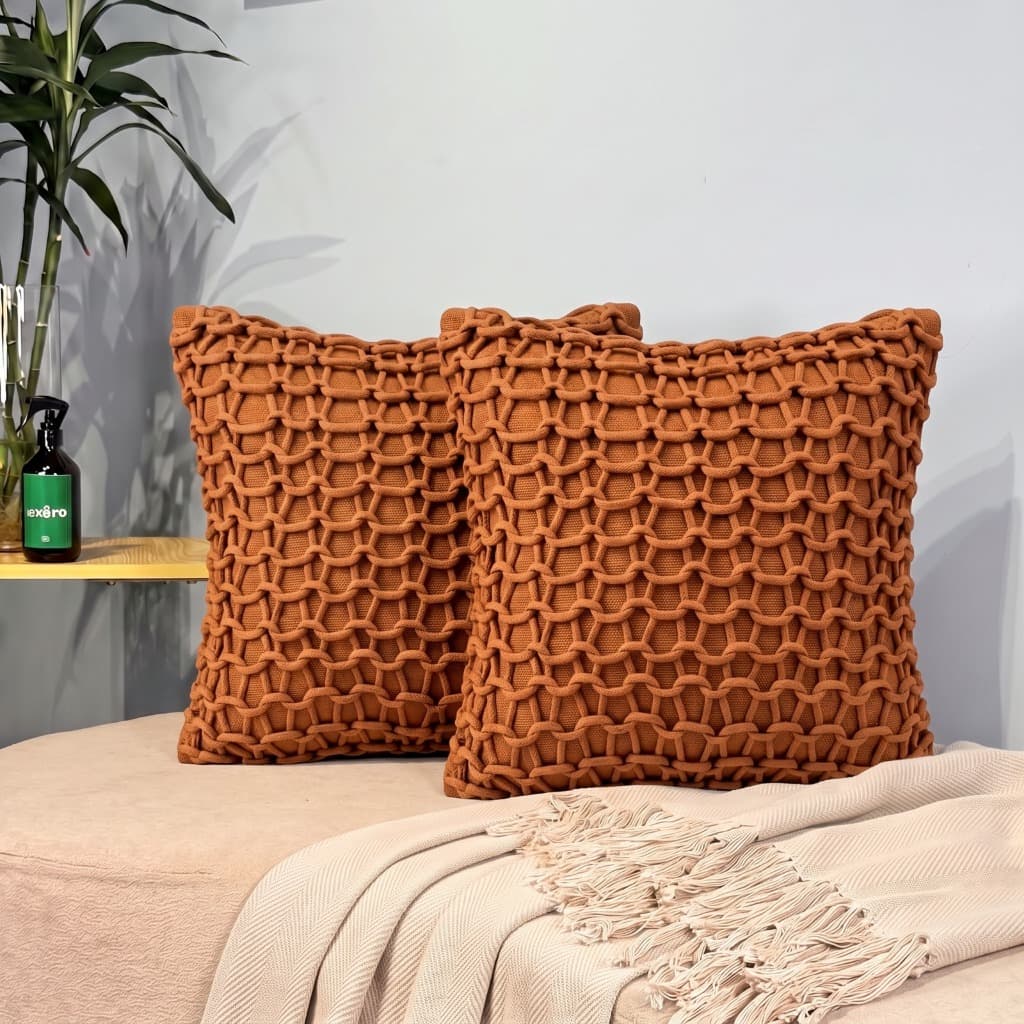 Capa de Almofada Cordel 100% Algodão Kit 2 Peças 45x45 cm Decorativa Sofá Cama Trama Artesanal Tear Enxoval Casa